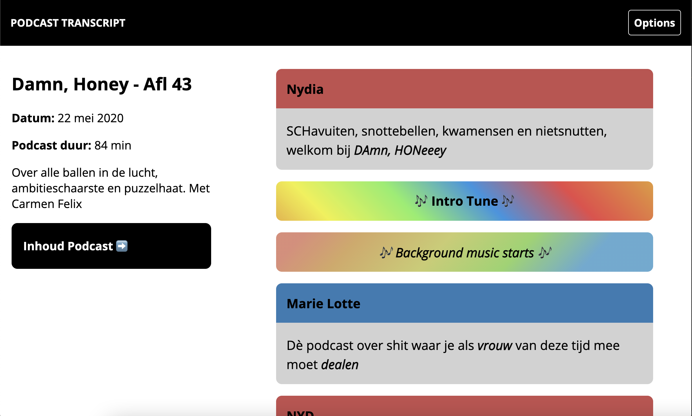 transcript van een podcast met interactie en emotie